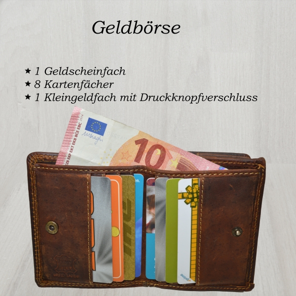 flevado Geldbörse Unisex Wiener Schachtel RFID Schutz Echt Leder (braun)